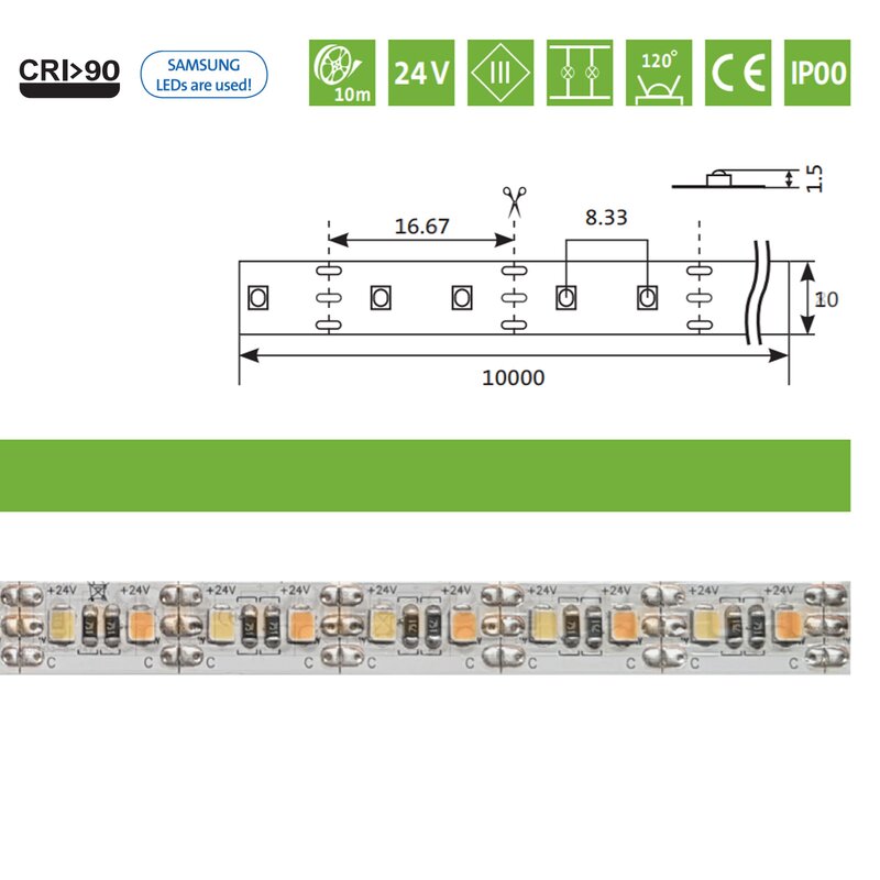 CCT LED Streifen 24V | 2500K - 6000K | 26 W/m | 240 LED/m