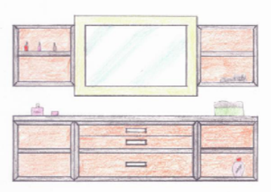 Zeichnung des Schminkmöbels von den Studenten